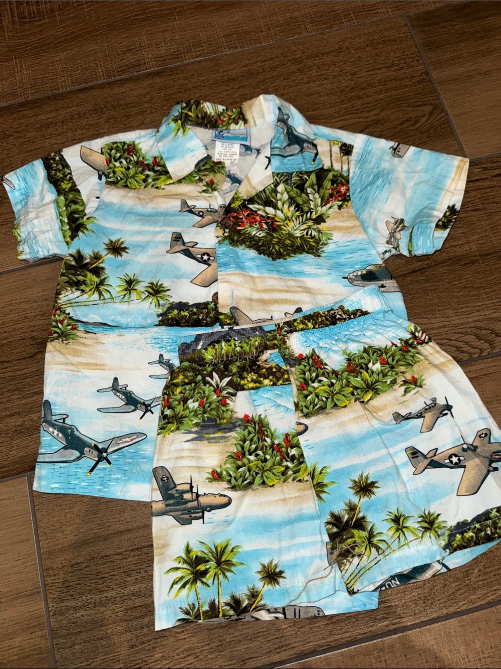 Boys Tropical Airplane Hawaiian Two-Piece Set - Blue Green